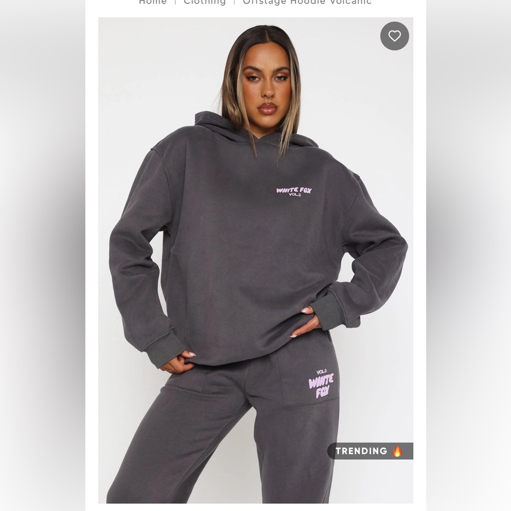 White Fox Boutique Vol. 3 Gray Hoodie and sweatpants with Pink Logo - Picture 2 of 7